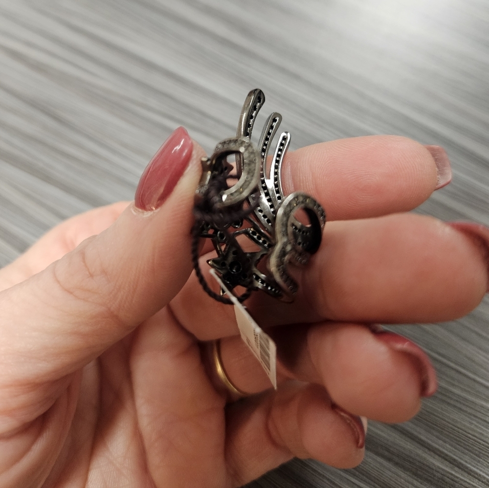 NWT Henri Bendel Starlight Ring - Crystal Hematite | Adjustable Size - Picture 3 of 13